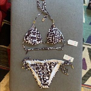 NWT Trina Turk string bikini size 10 geo brown